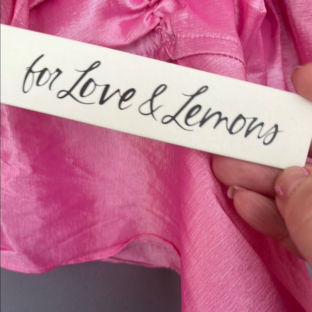 For Love and Lemons Judith Pink Puff Sleeve Crop Top-Size Large - Picture 5 of 11